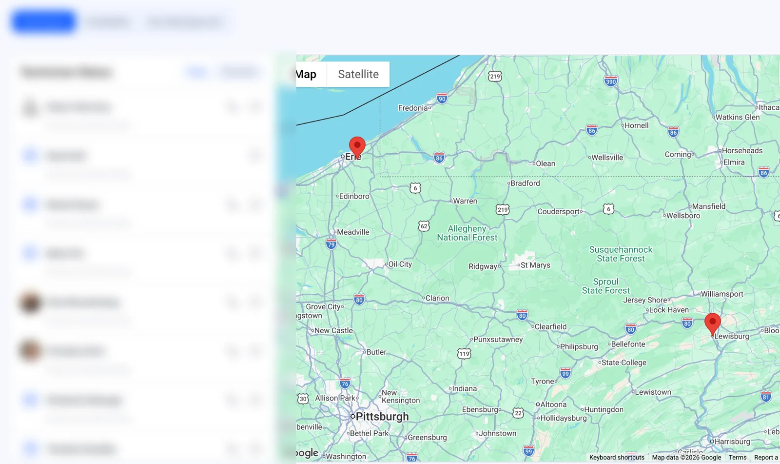 Dispatch board with technician status and live map
